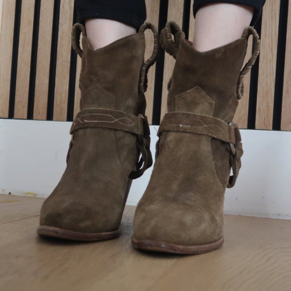 Isabel Marant Gaucho Ankle Boot EU 40 Calfskin Suede in Color Khaki Heels - Picture 6 of 9